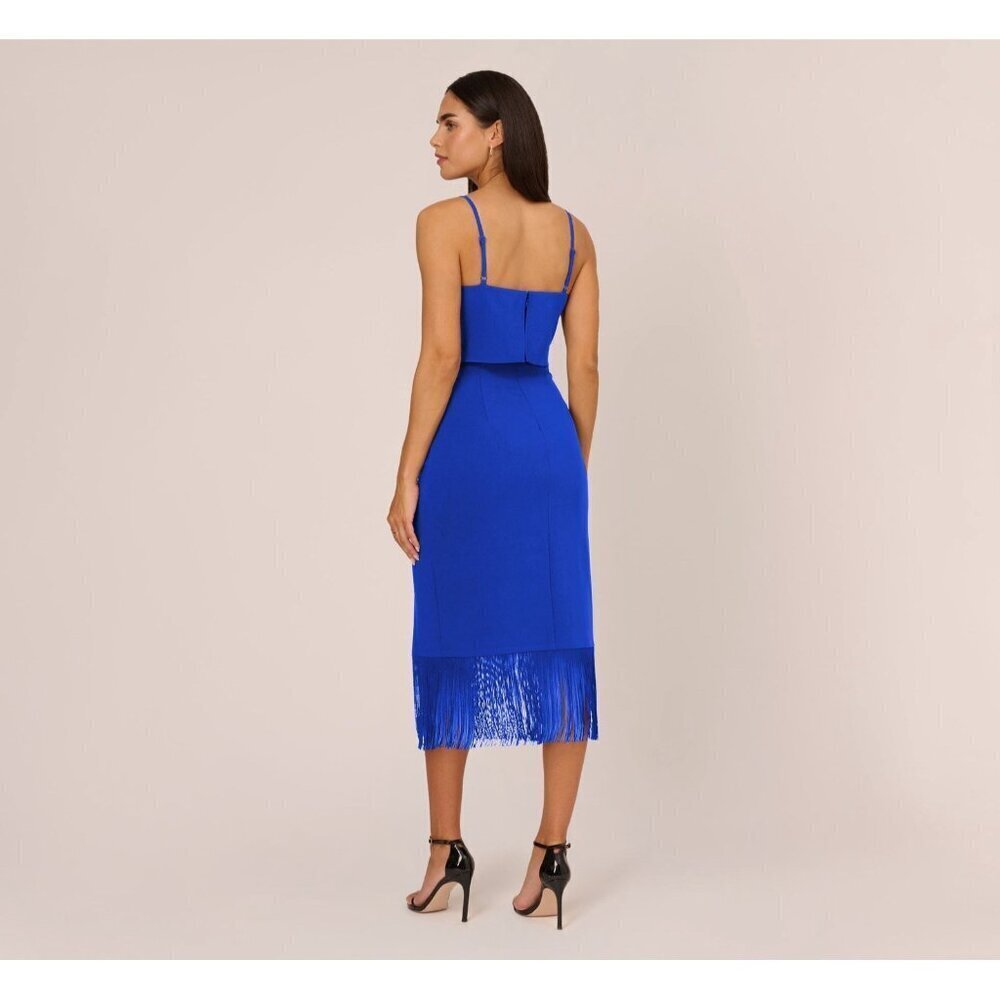 NWT Aidan by Adrianna Papell Cobalt Blue Fringe Midi Dress – Size 2 - Picture 5 of 16
